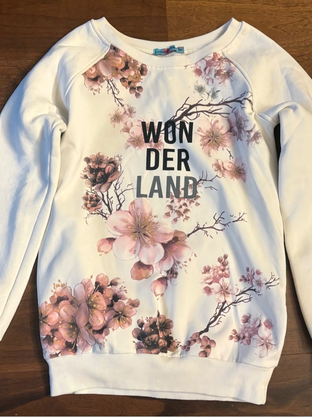 Girls Size 12 - Wonderland Floral Sweatshirt - Off White with Pink Blossoms